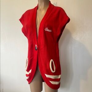 S&D  VINTAGE Red Varsity Sleeveless Cardigan size LARGE, w Pockets Womens VEST